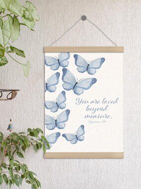 Blue Butterfly Christian Wall Art Bible Verse Poster Hanger 12x16 Decor